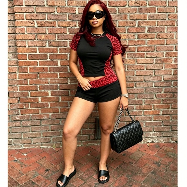 Leopard Printed Patchwork Fitted Short Set