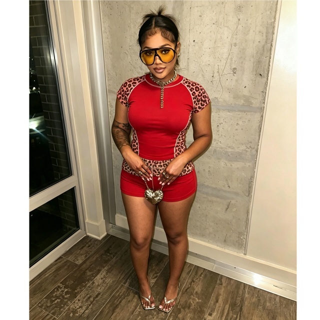 Leopard Printed Patchwork Fitted Short Set