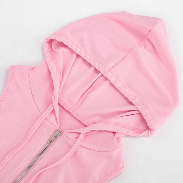 Sleeveless Hooded Zipper Up Slim Fit Skirt Set