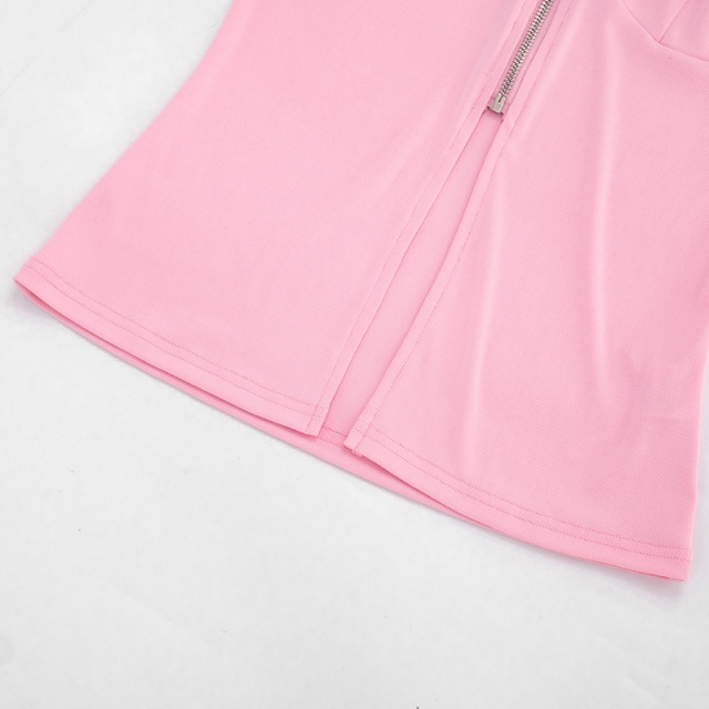 Sleeveless Hooded Zipper Up Slim Fit Skirt Set