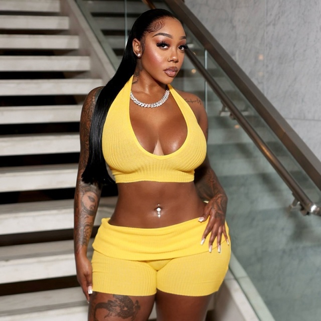 Halter Neck Crop Top Slim Fit Short Set