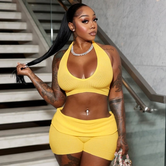 Halter Neck Crop Top Slim Fit Short Set