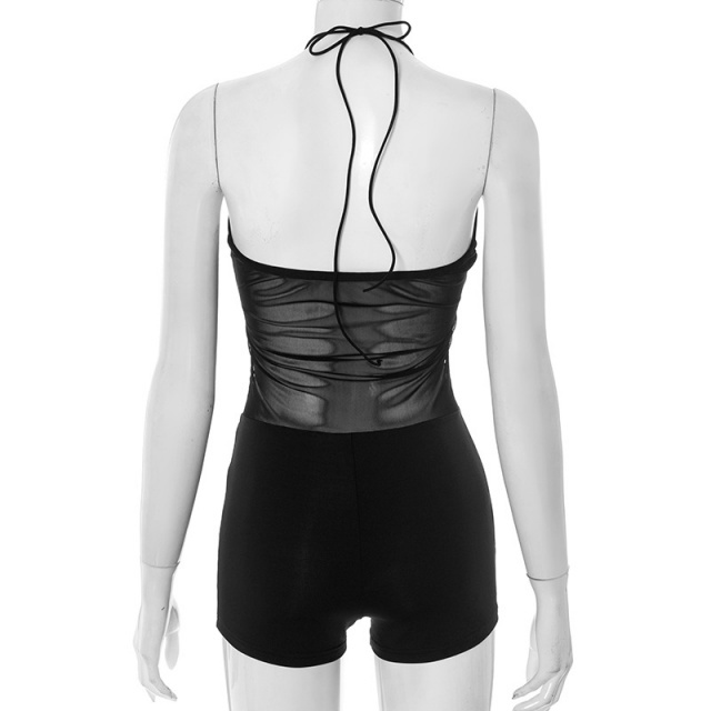 Halter Neck Hollow Out Backless Fitted Romper