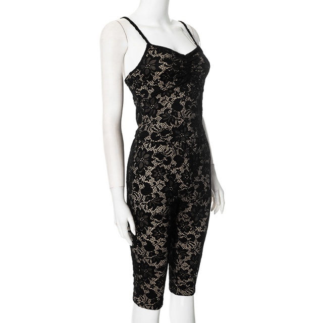 Lace Backless Cami Top Fitted Knee Shorts Set