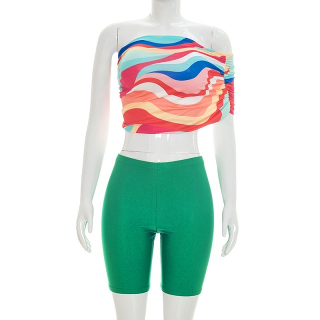 Colorful Tube Top Slim Fit Short Set