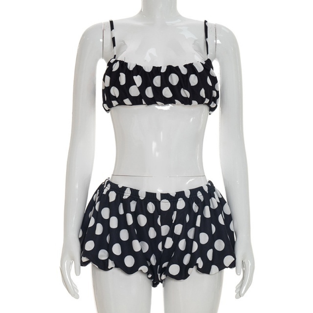 Polka Dots Cropped Tank Top Short Set