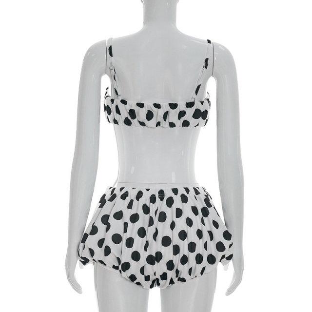 Polka Dots Cropped Tank Top Short Set