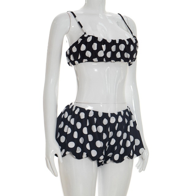 Polka Dots Cropped Tank Top Short Set