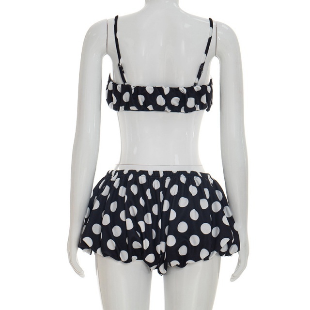 Polka Dots Cropped Tank Top Short Set