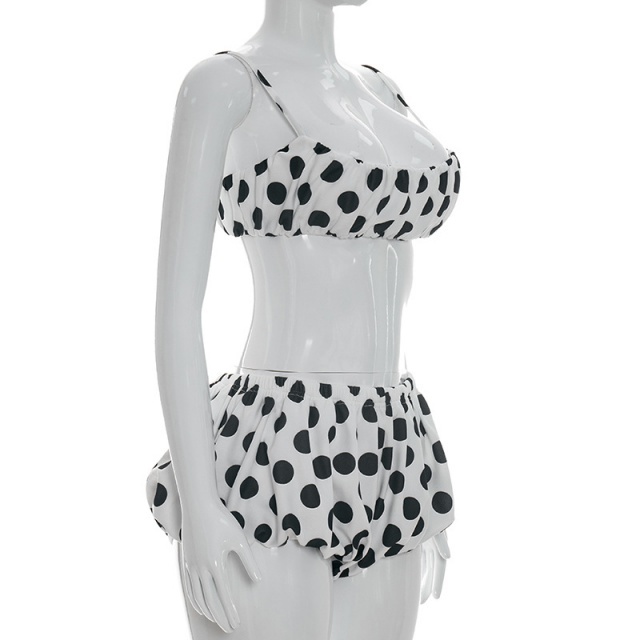 Polka Dots Cropped Tank Top Short Set