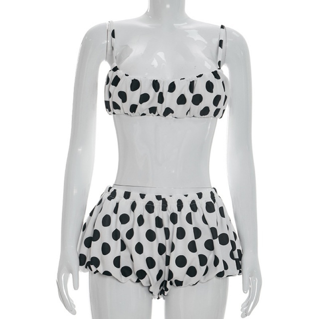 Polka Dots Cropped Tank Top Short Set