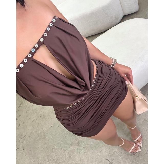 Strapless Button-decorated Tube Top Skirt Set