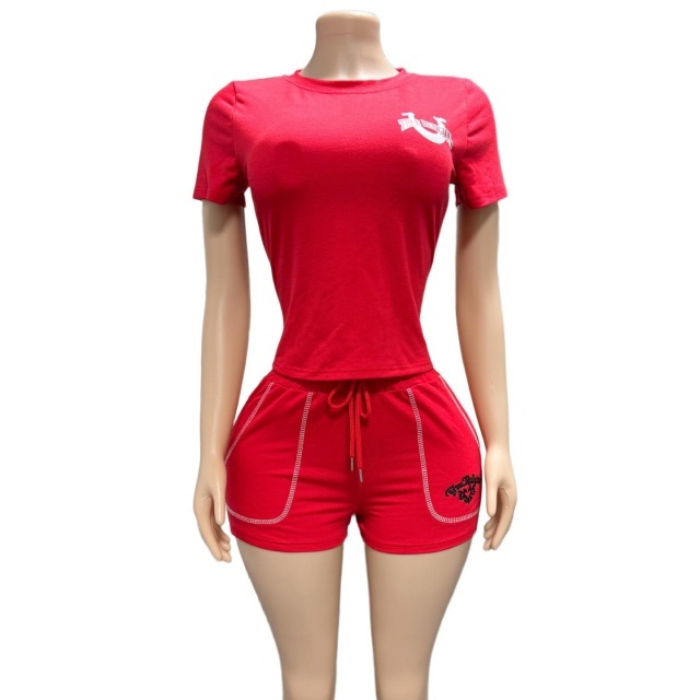 Casual Style Printed Top Slim Fit Short Set