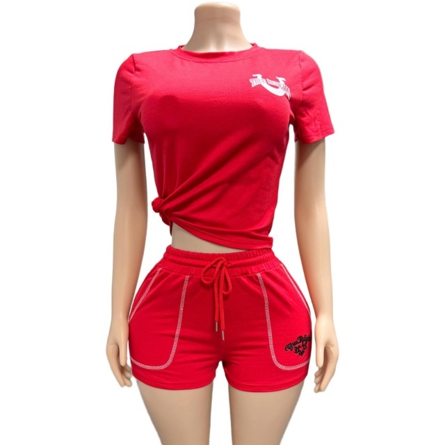Casual Style Printed Top Slim Fit Short Set
