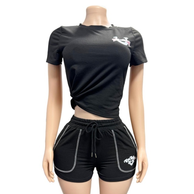 Casual Style Printed Top Slim Fit Short Set