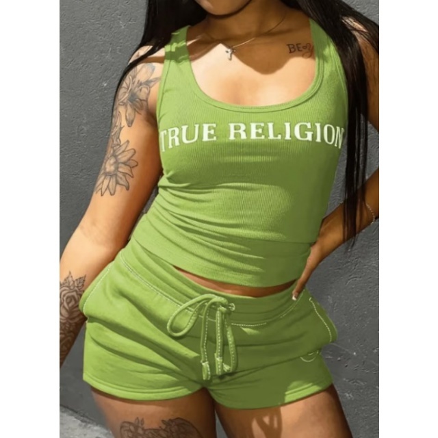 Letters Printed Tank Top Casual Short Set