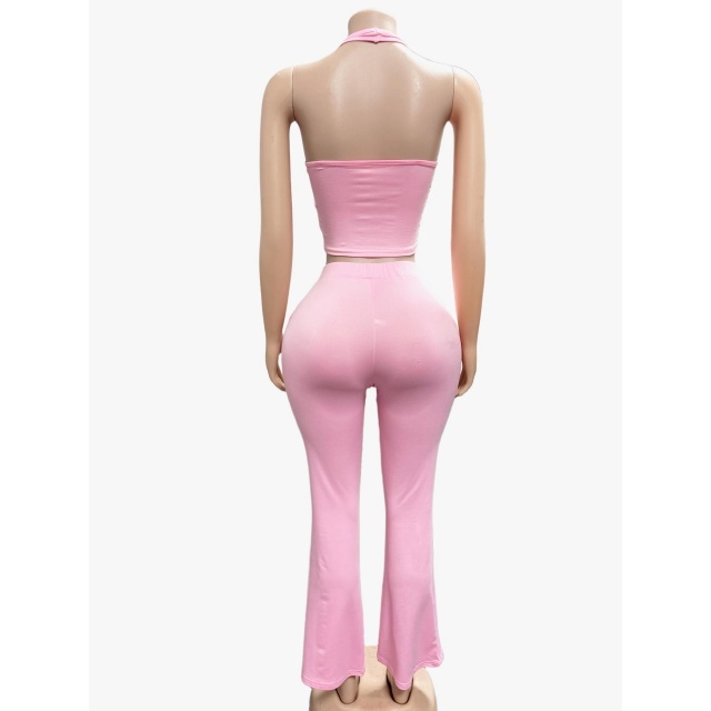Printed Halter Neck Top Slim Fit Pant Set