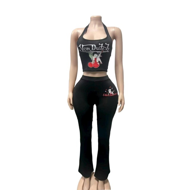 Printed Halter Neck Top Slim Fit Pant Set