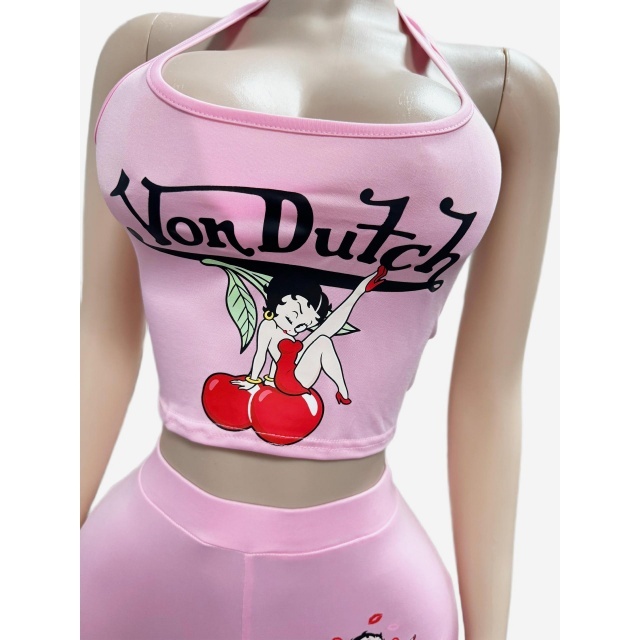 Printed Halter Neck Top Slim Fit Pant Set