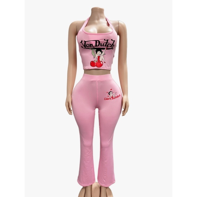 Printed Halter Neck Top Slim Fit Pant Set