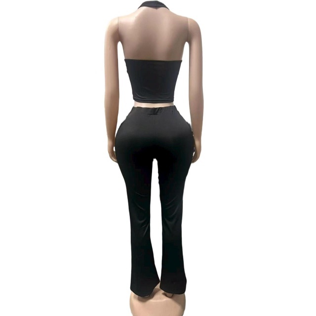 Printed Halter Neck Top Slim Fit Pant Set