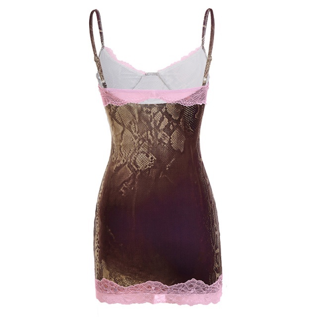 Snakeskin Printed Cami Lacy Bodycon Dress