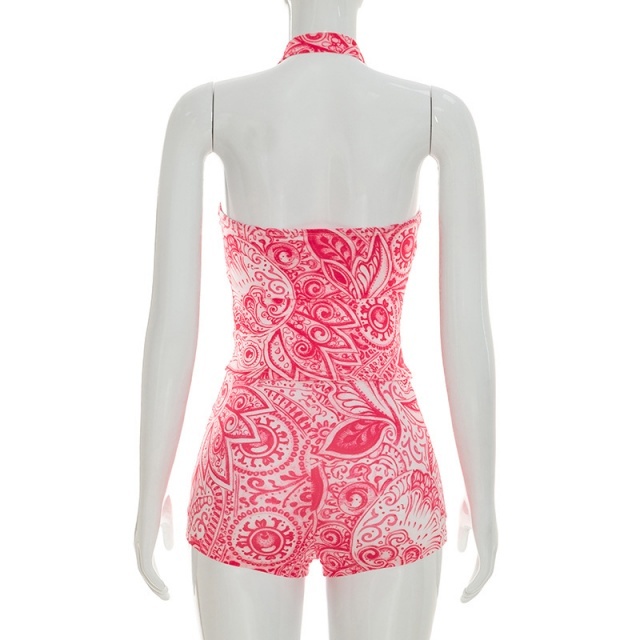 Snakeskin Printed Halter Neck Top Slim Short Set