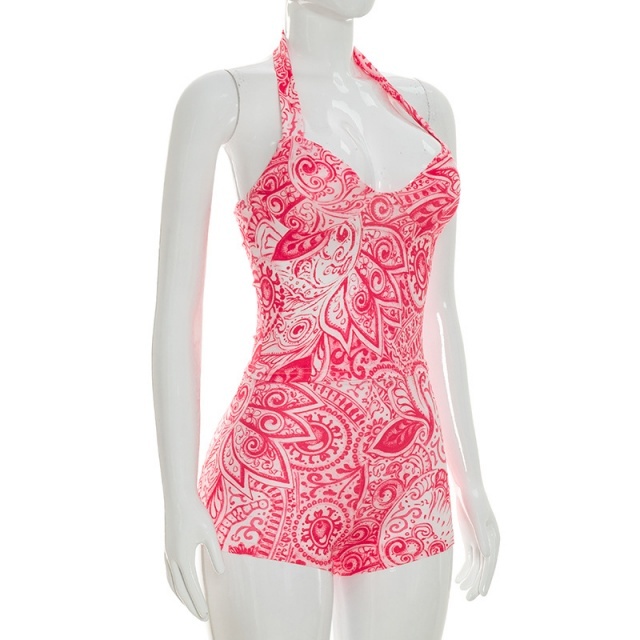 Snakeskin Printed Halter Neck Top Slim Short Set