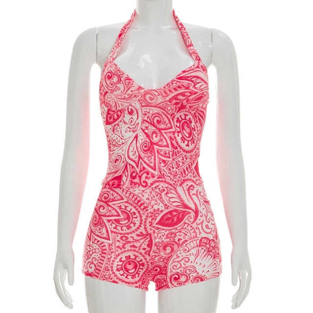 Snakeskin Printed Halter Neck Top Slim Short Set