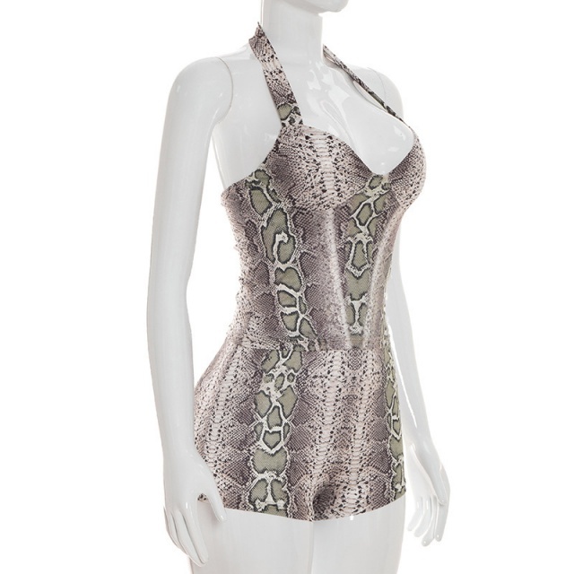 Snakeskin Printed Halter Neck Top Slim Short Set