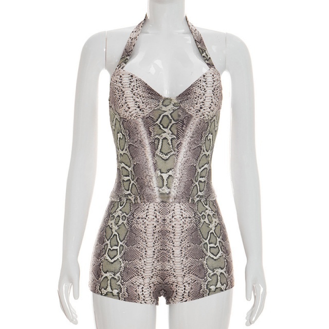 Snakeskin Printed Halter Neck Top Slim Short Set