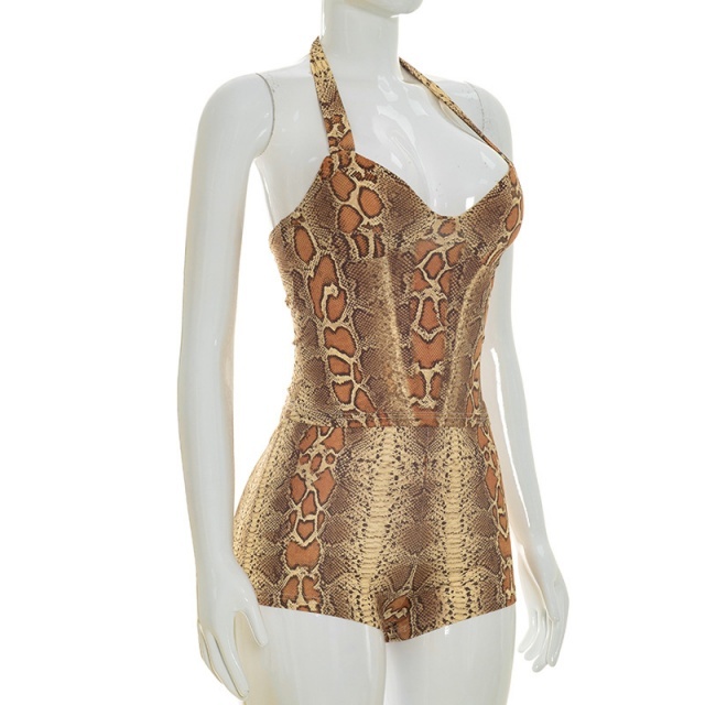 Snakeskin Printed Halter Neck Top Slim Short Set