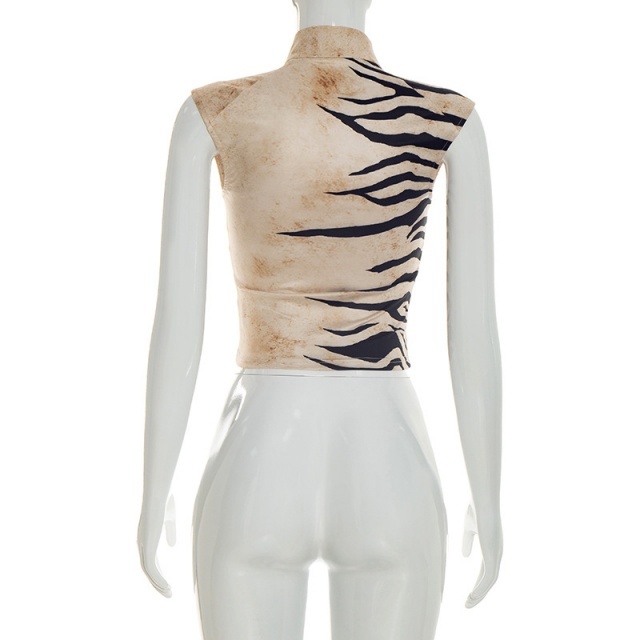 Printed Hollow Out Tied-up Cropped Top