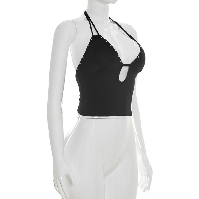 Rivet Embellished Halter Neck Camisole