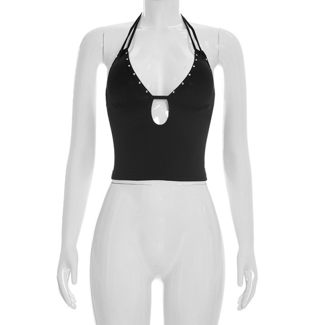 Rivet Embellished Halter Neck Camisole