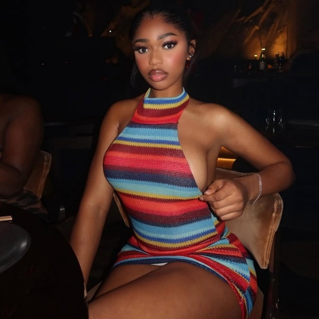 Striped Halter Neck Backless Bodycon Dress