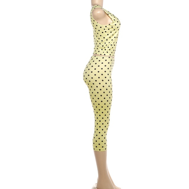 Polka Dots Printed Sleeveless Top Slim Fit Midi Pant Set