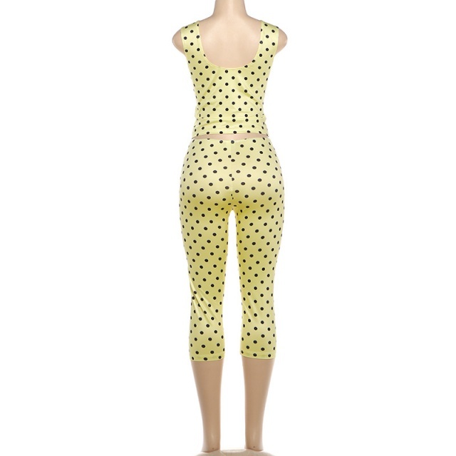 Polka Dots Printed Sleeveless Top Slim Fit Midi Pant Set
