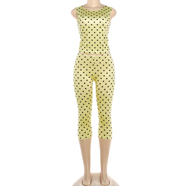 Polka Dots Printed Sleeveless Top Slim Fit Midi Pant Set