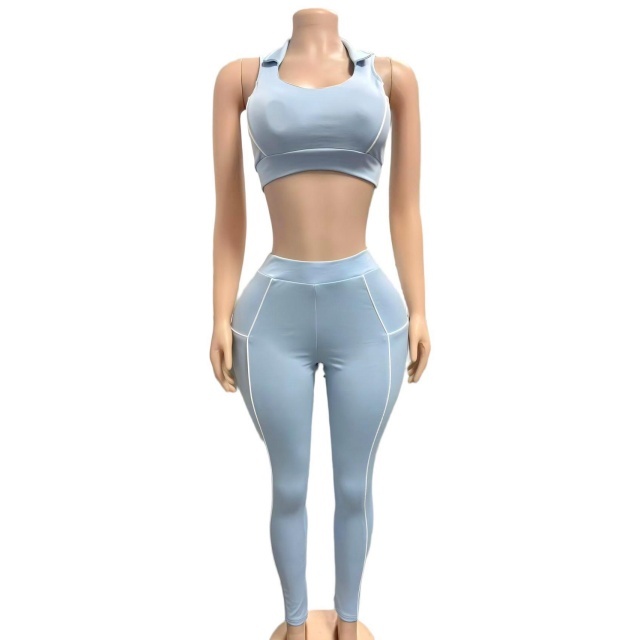 Sleeveless Crop Top Colorblock Fitted Pant Set