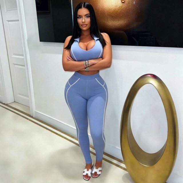 Sleeveless Crop Top Colorblock Fitted Pant Set