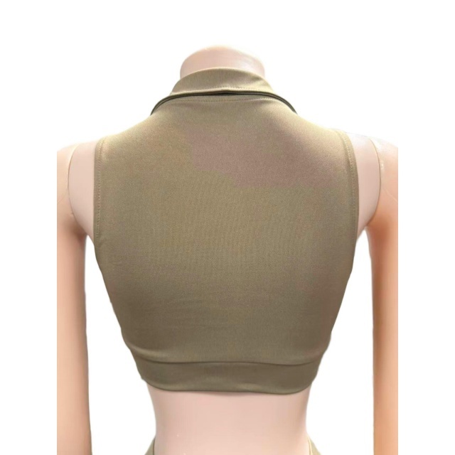 Sleeveless Crop Top Colorblock Fitted Pant Set