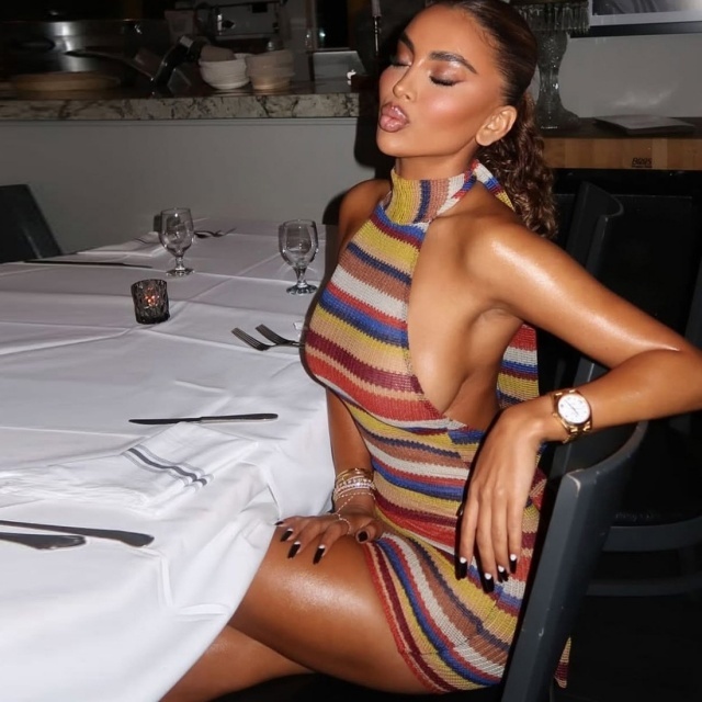 Striped Halter Neck Backless Bodycon Dress