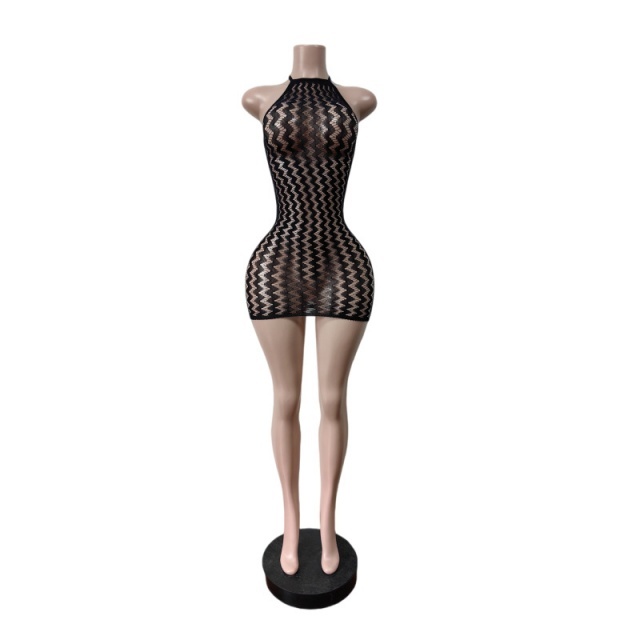 See Through Lace Halter Neck Lingerie Dress