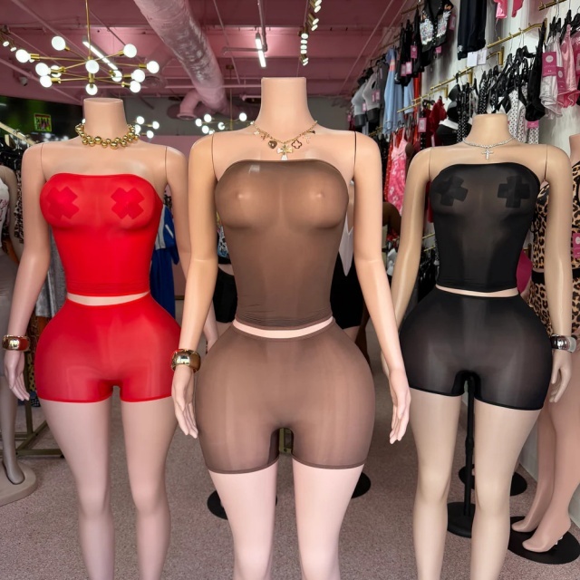 Sheer Mesh Tube Top Lingerie Short Set
