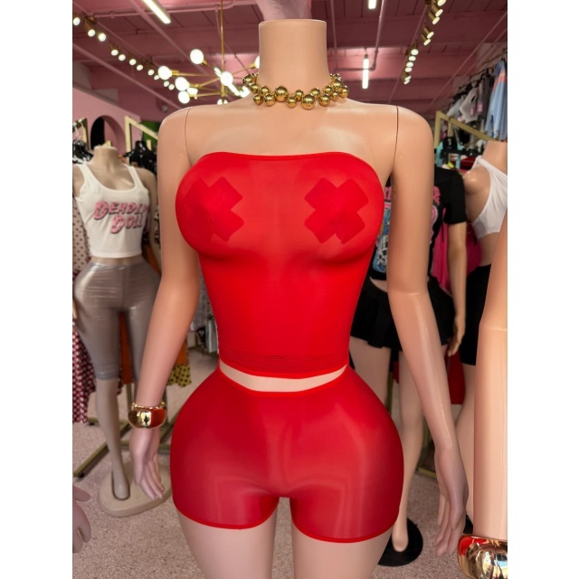 Sheer Mesh Tube Top Lingerie Short Set