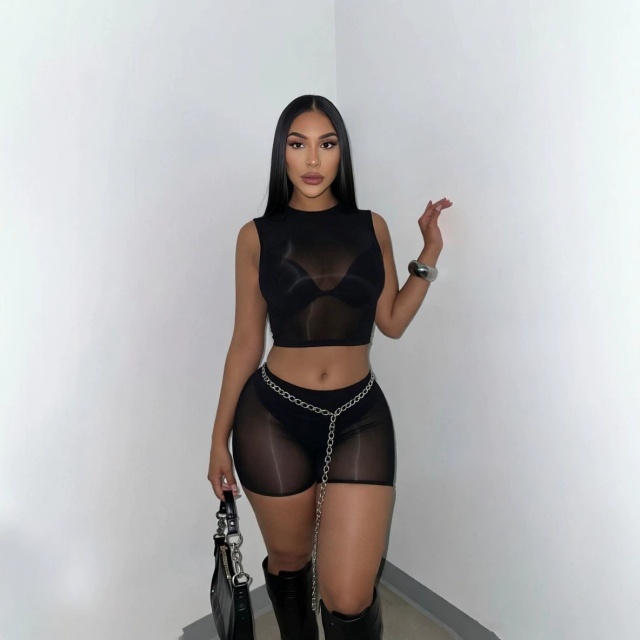 Sleeveless Tank Top See Through Lingerie Short Set