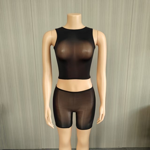 Sleeveless Tank Top See Through Lingerie Short Set