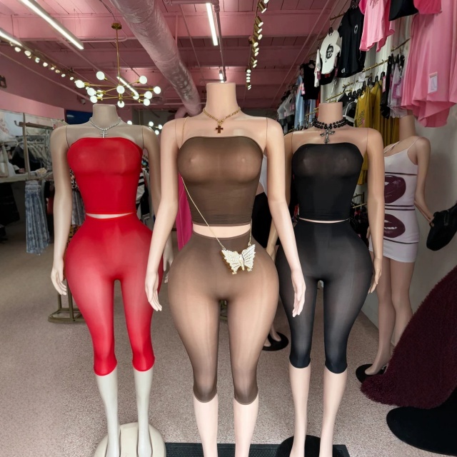 Strapless Tube Top Lingerie Midi Pant Set