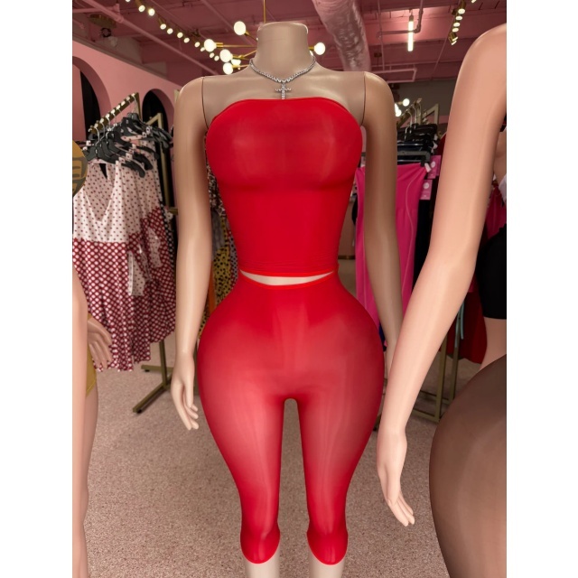 Strapless Tube Top Lingerie Midi Pant Set